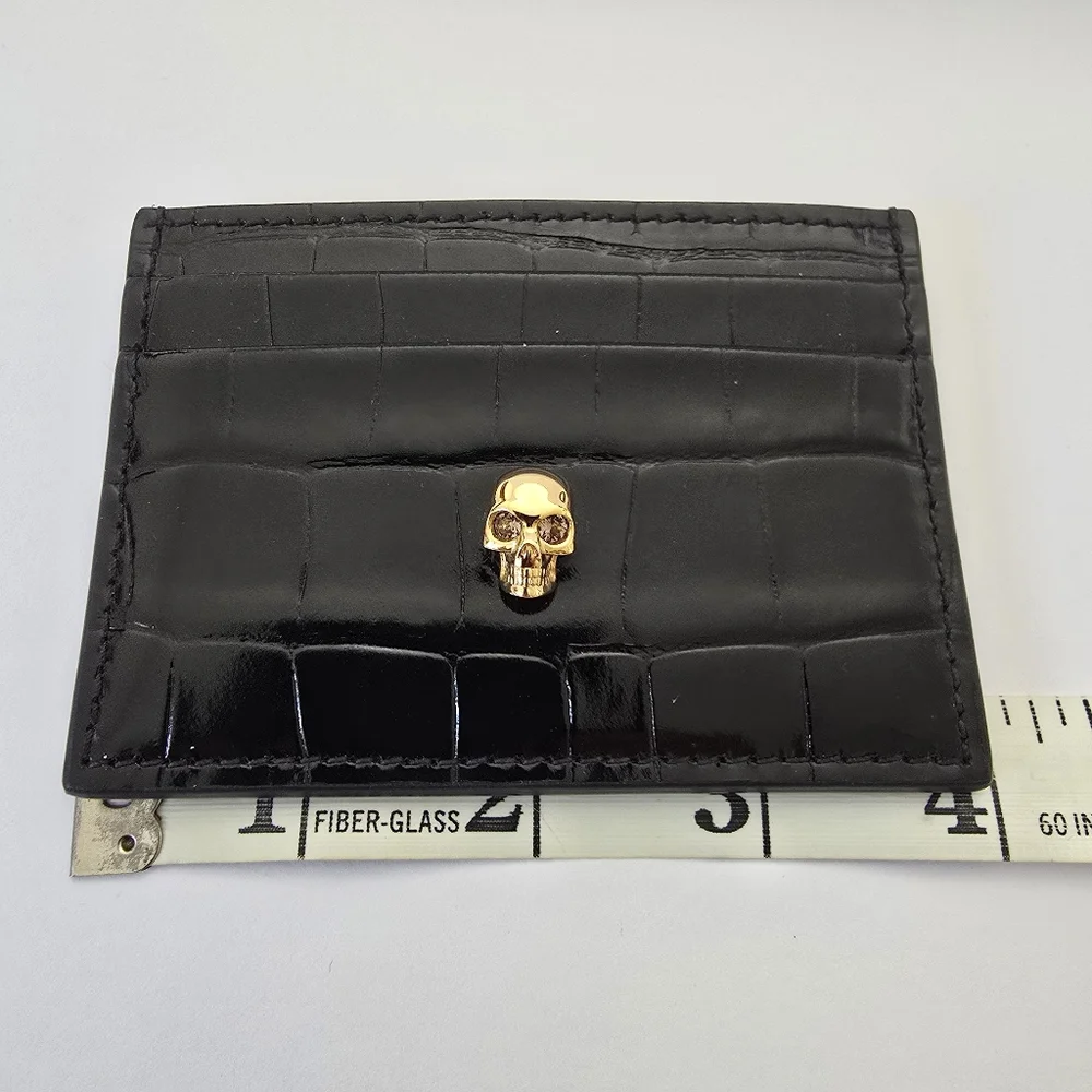 Alexander McQueen Skull Croc Embossed Leather Card Holder Black